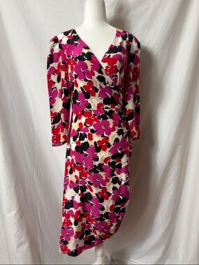 Milly Silk Midi Dress in Fuchsia, Red, Black and Cream